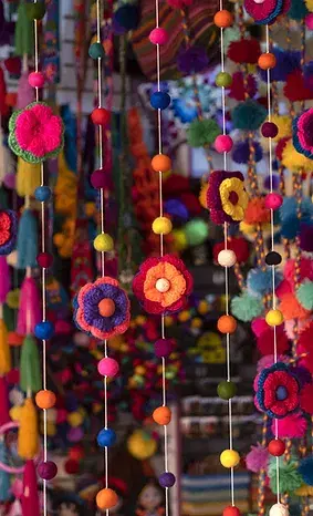 Colorful hanging artisan installation