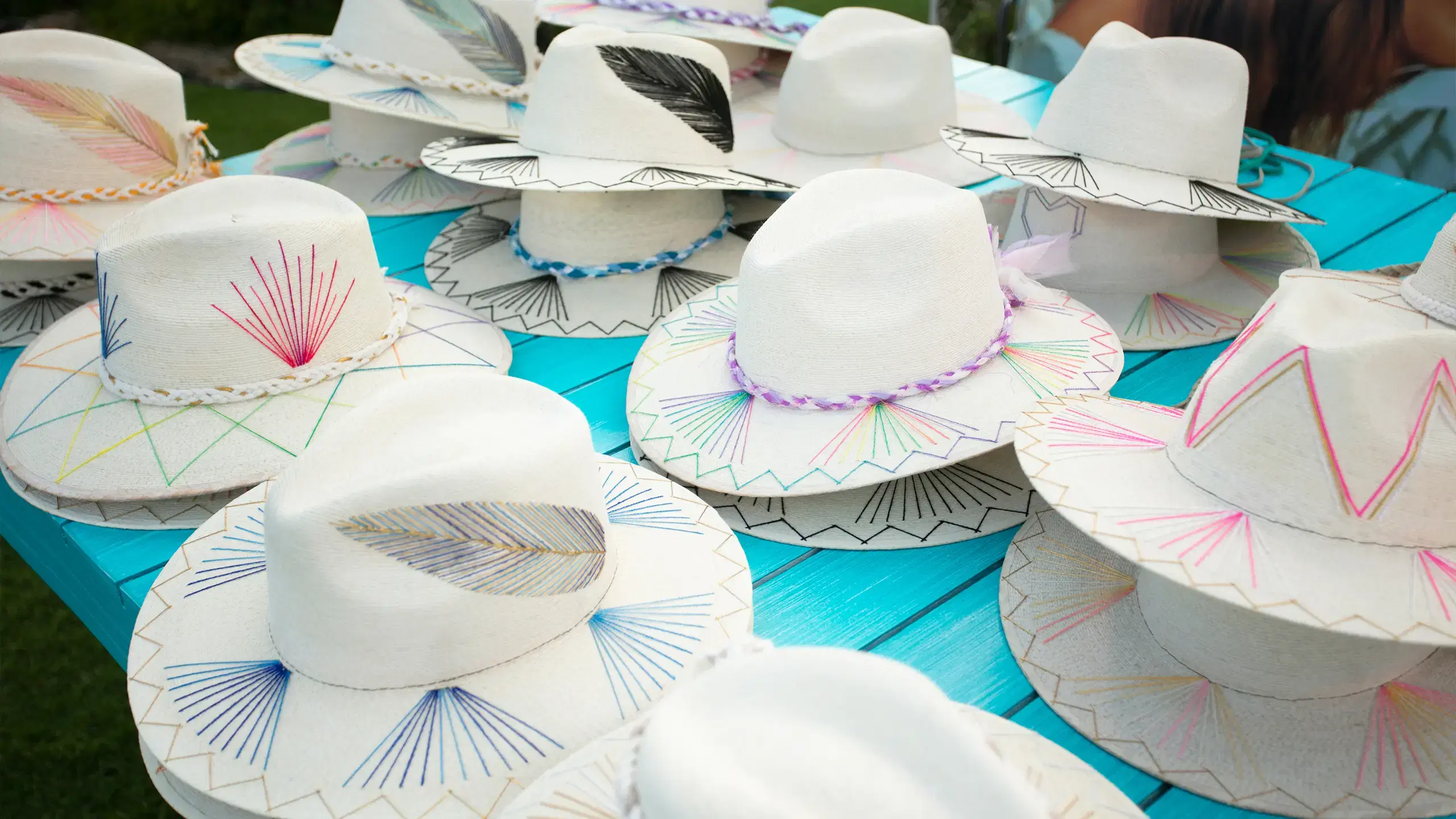 Panama hats arranged as destination gifting inspiration